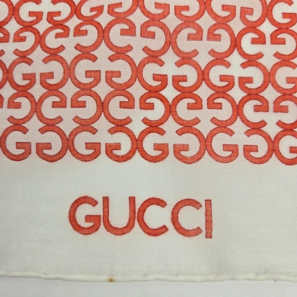 Vintage Gucci Handkerchief Orange Monogram G Fine Cotton Gauze Pocket Square Box